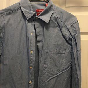 Blue and white striped button down shirt